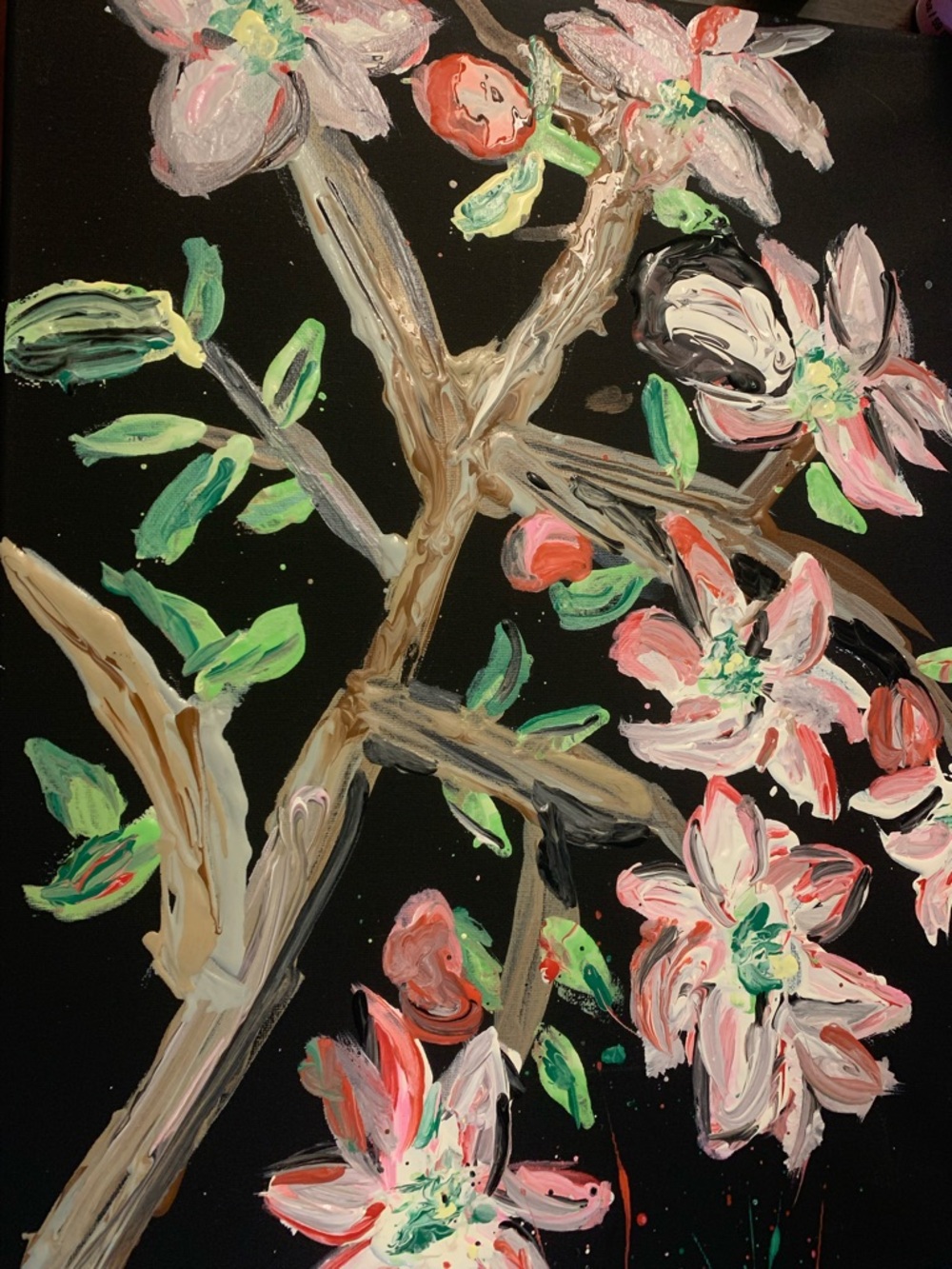 Pink Floral Branch Canvas Art by Me